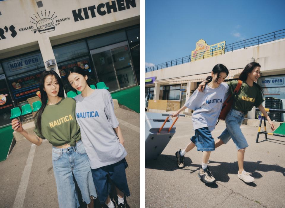 Nautica KR Slogan Basic Logo Tee Black Blue Carol Navy White