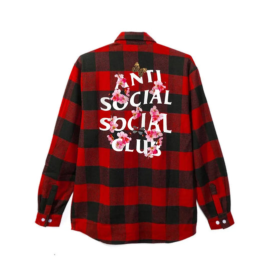 Anti Social Social Club ASSC Kkoch Flannel Shirt Black Red 黑紅格仔桃花