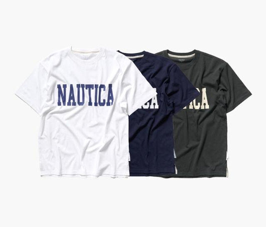 Nautica KR Big Lettering Logo Tee Charcoal Navy White