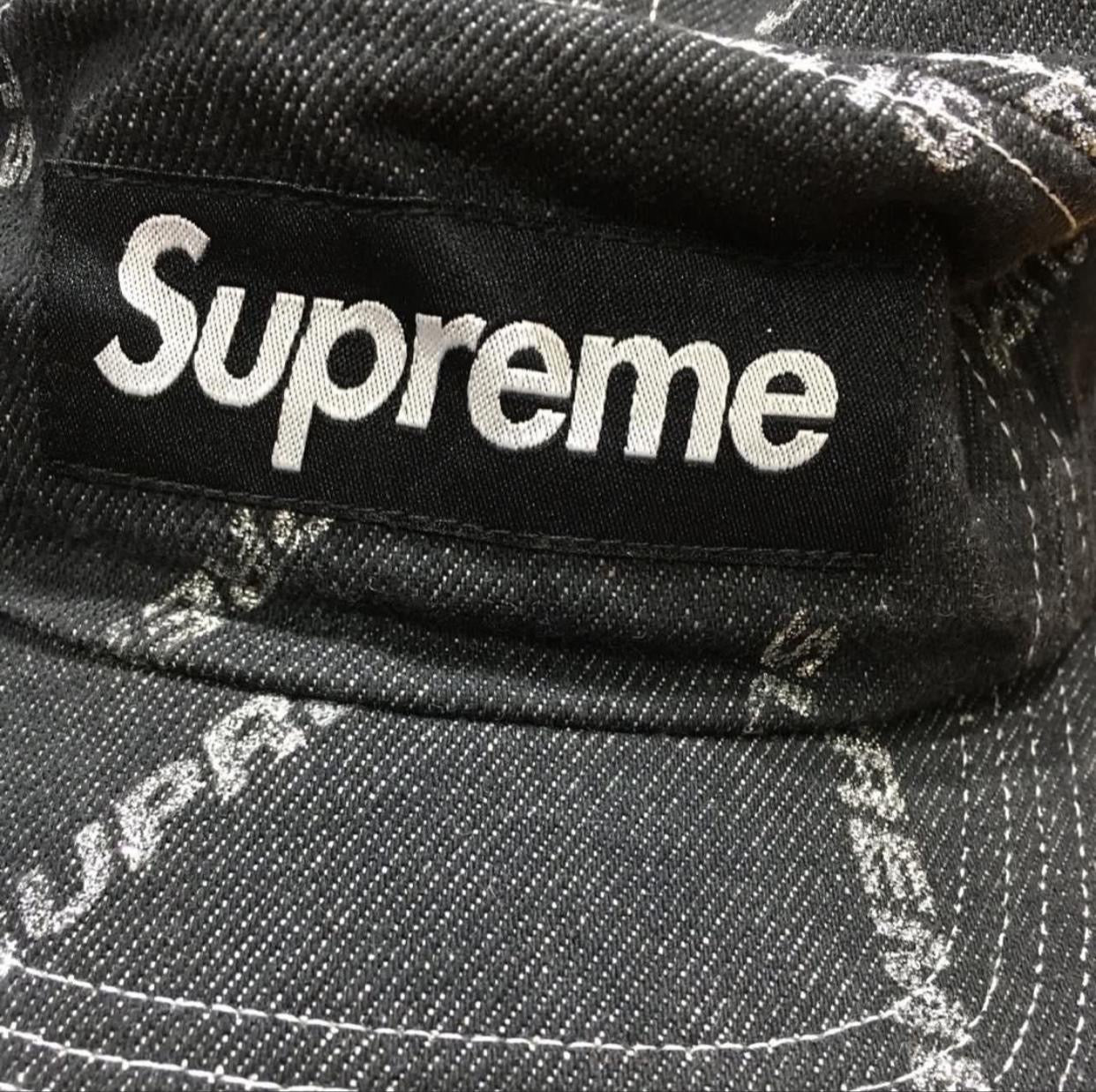 Supreme Denim Logo Camp Cap Black Navy