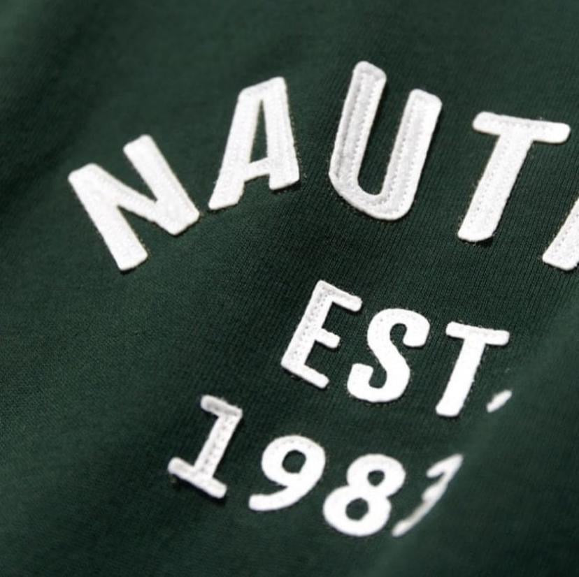 Nautica JP Felt Patch Arch Logo SS Tee Ash Grey Green Navy