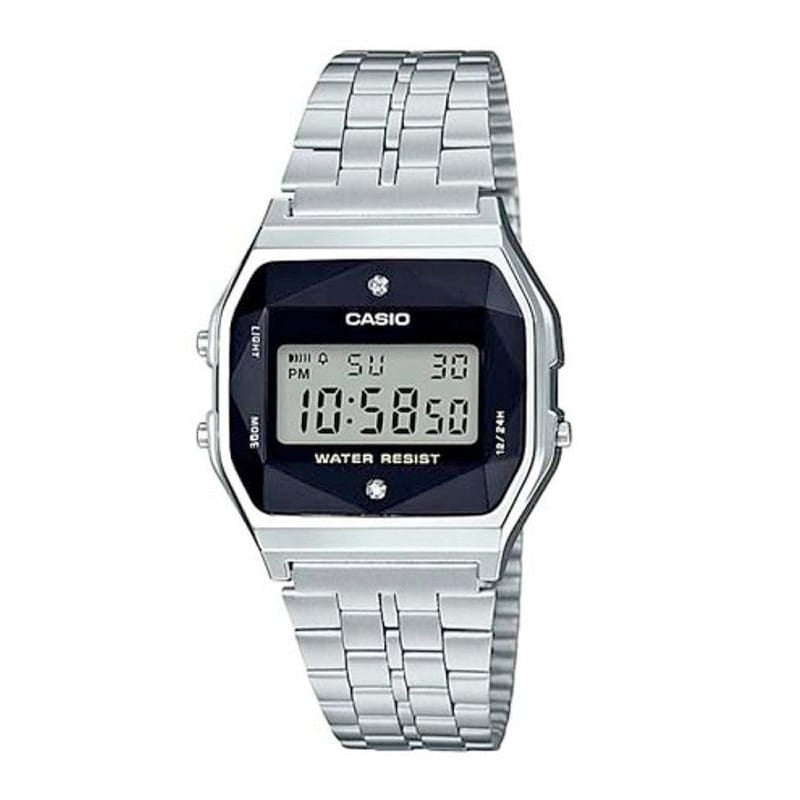 Casio A159WAD-1DF Silver 中裝 切割玻璃 鑽石 銀色方形復古跳字錶 (淨錶)