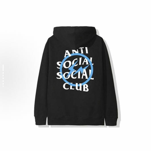 Anti Social Social Club ASSC x Fragment Blue Bolt Hooded Sweatshirt Hoodie Black