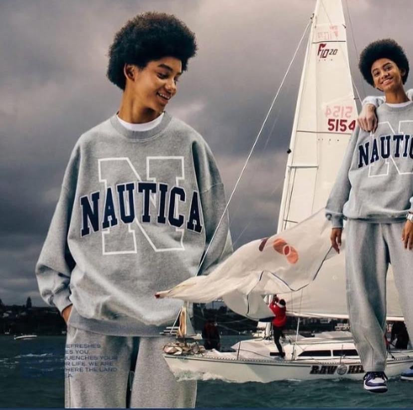 Nautica KR Arch N Logo Sweat Crewneck Ash Grey Navy Heather Grey