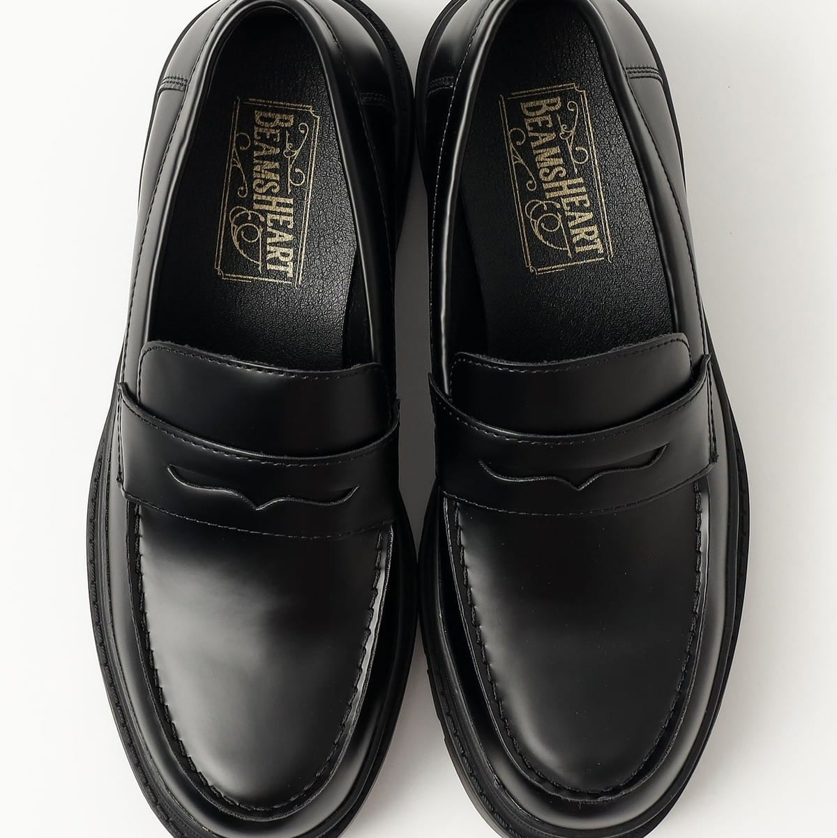 Beams Heart JP Volume Sole Coin Loafers Black Suede / Black Smooth