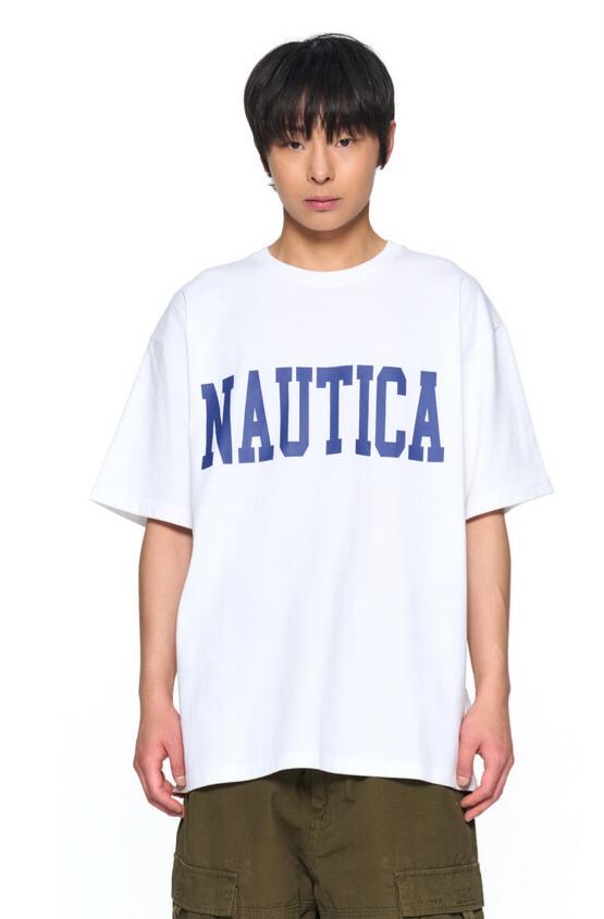 Nautica KR Big Lettering Logo Tee Charcoal Navy White