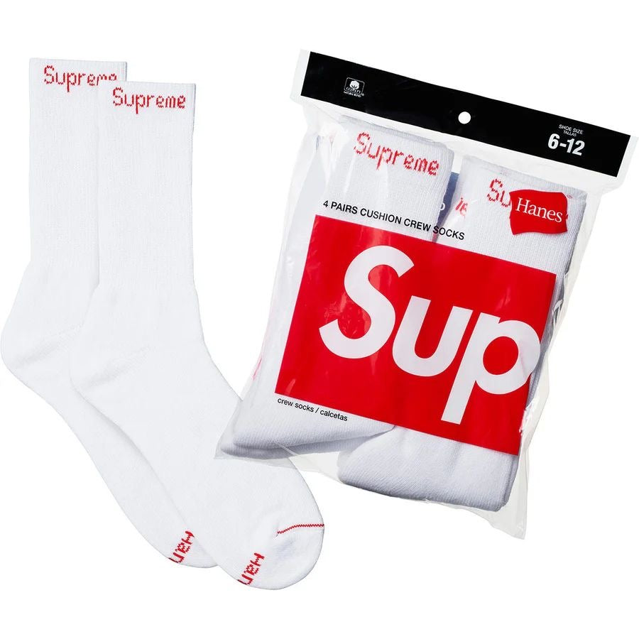 Supreme Hanes®️ Crew Socks Black White Olive Grey Pink Red Fluorescent Yellow