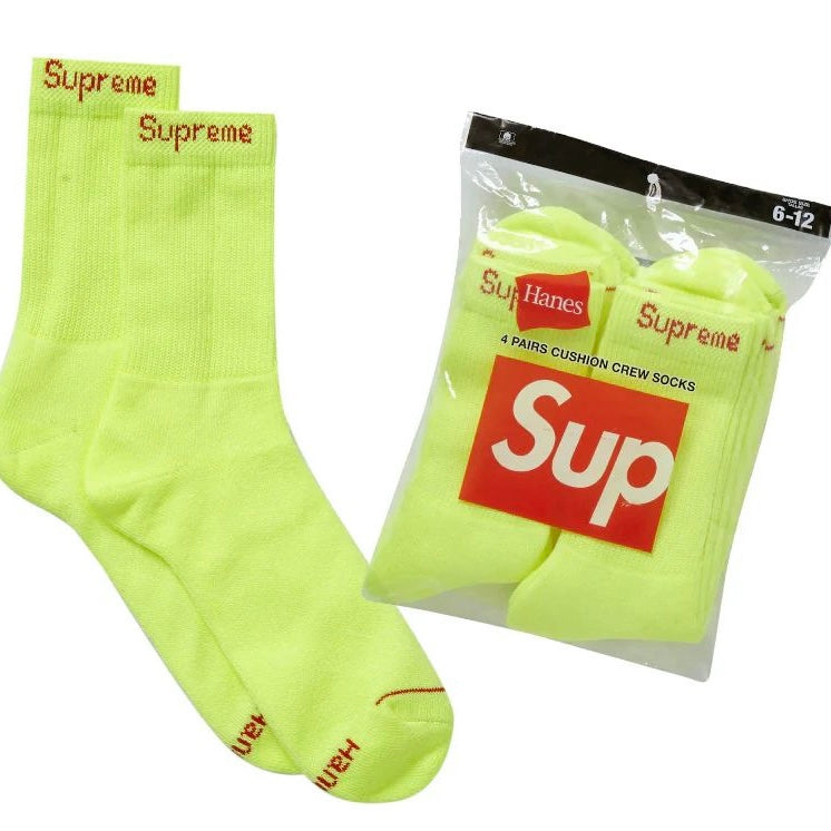 Supreme Hanes®️ Crew Socks Black White Olive Grey Pink Red Fluorescent Yellow