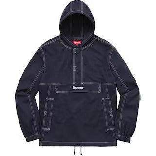 Supreme Contrast Stitch Twill Pullover Jacket Navy