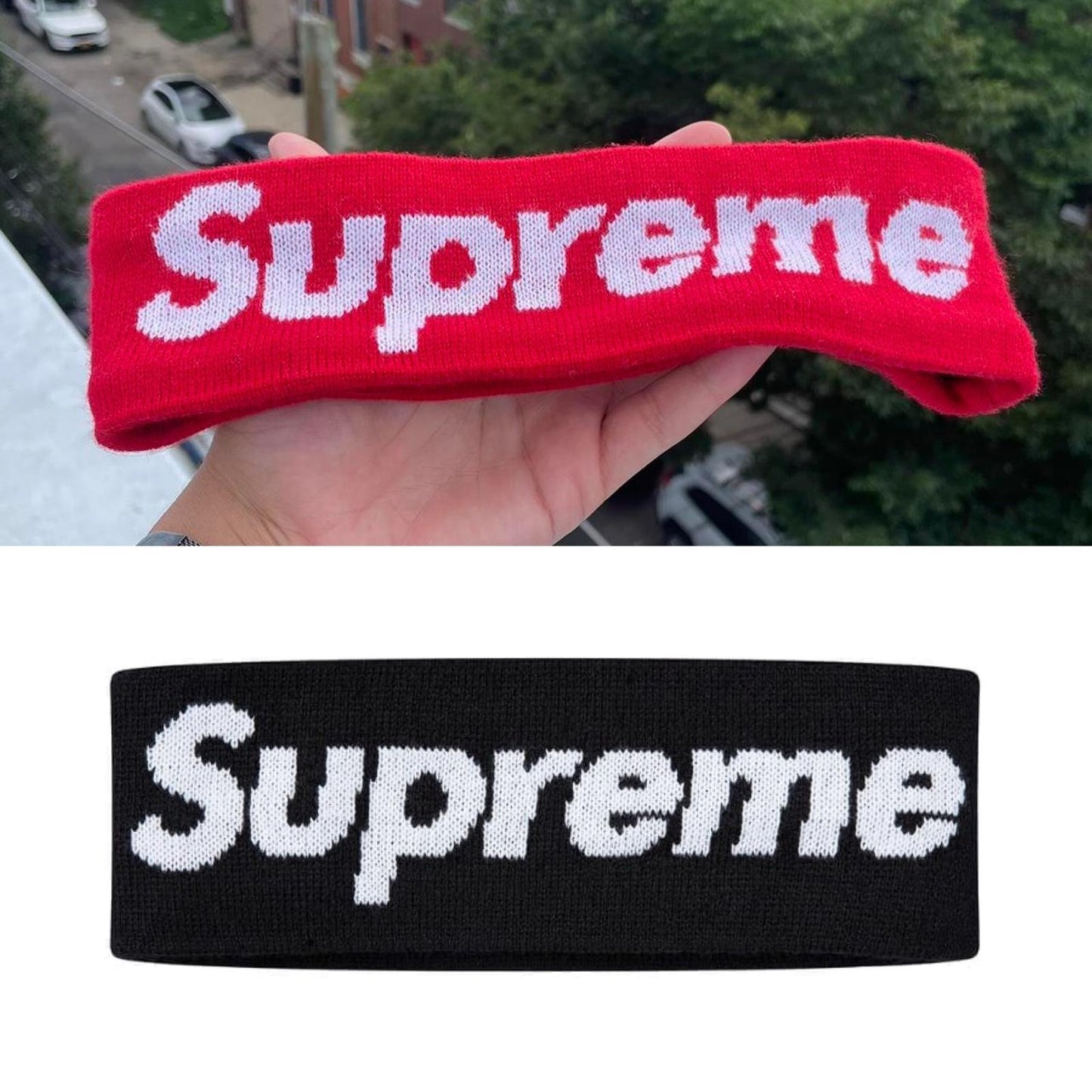 Supreme x New Era FW17 Reflective Logo Headband Red Black