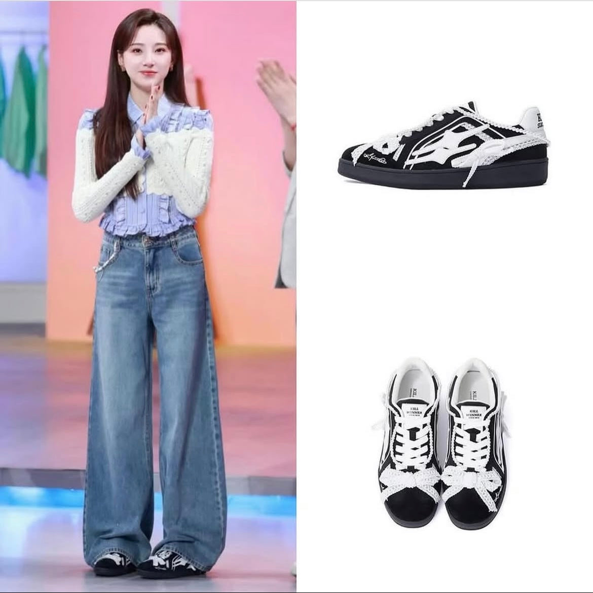 預訂 Preorder 韓國大熱 Killwinner 蕾絲花邊 緞帶 長舌 徳訓鞋 黑白色 German Trainer Black