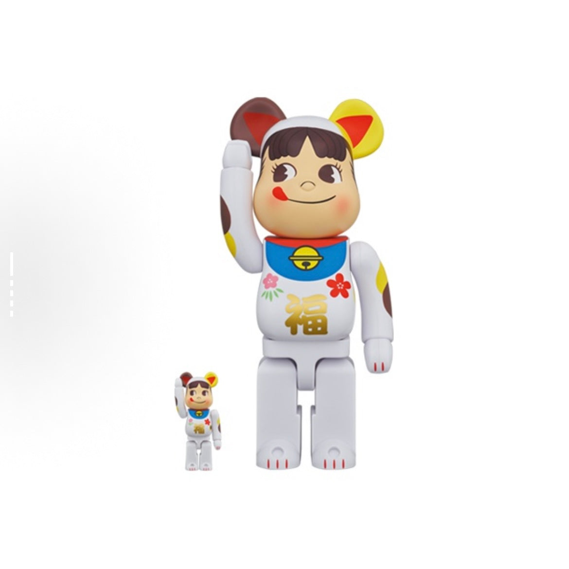 Medicom Toy Bearbrick Fujiya Peko Maneki Neko Peko Chan Fuku 100% & 400% Be@rbrick 招き猫 ペコちゃん 福 牛奶妹 招財貓