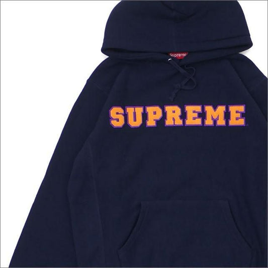 Supreme Cord Collegiate Logo Hooded Sweatshirt Navy