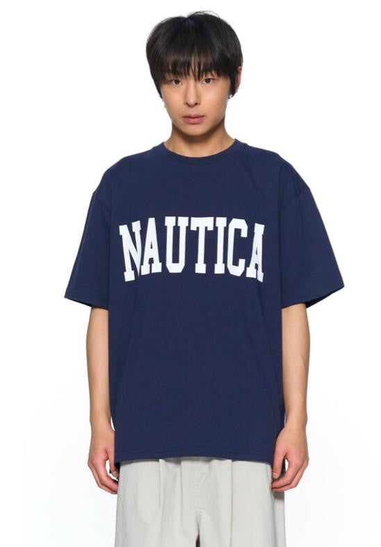 Nautica KR Big Lettering Logo Tee Charcoal Navy White