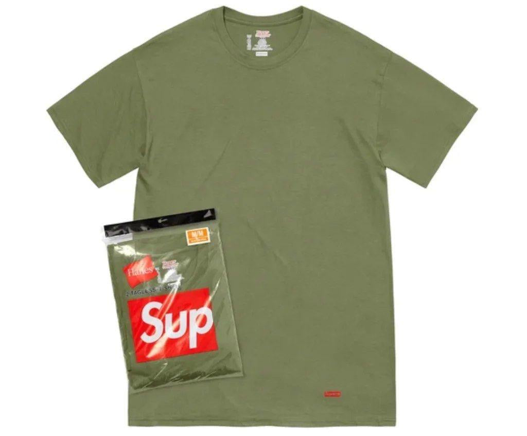 Supreme Hanes®️ Tagless Tee Black White Checker Tree Camo Olive