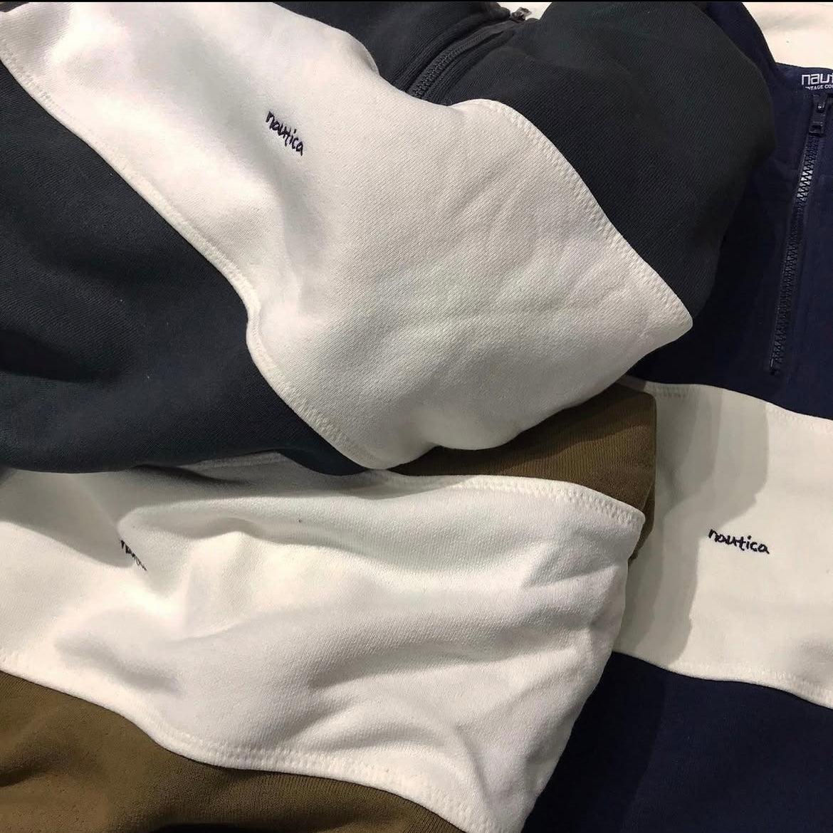 Nautica JP Shoulder Tag Cadet Collar Fleece Half Zip Sweatshirt (抓毛底)