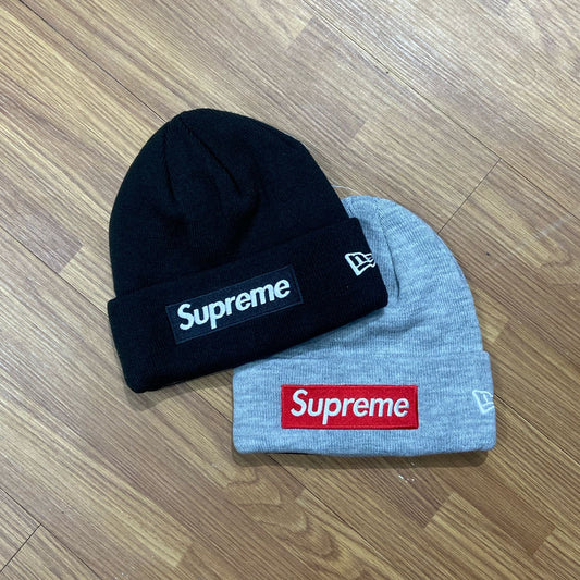 Supreme x New Era Box Logo Beanie Black Grey