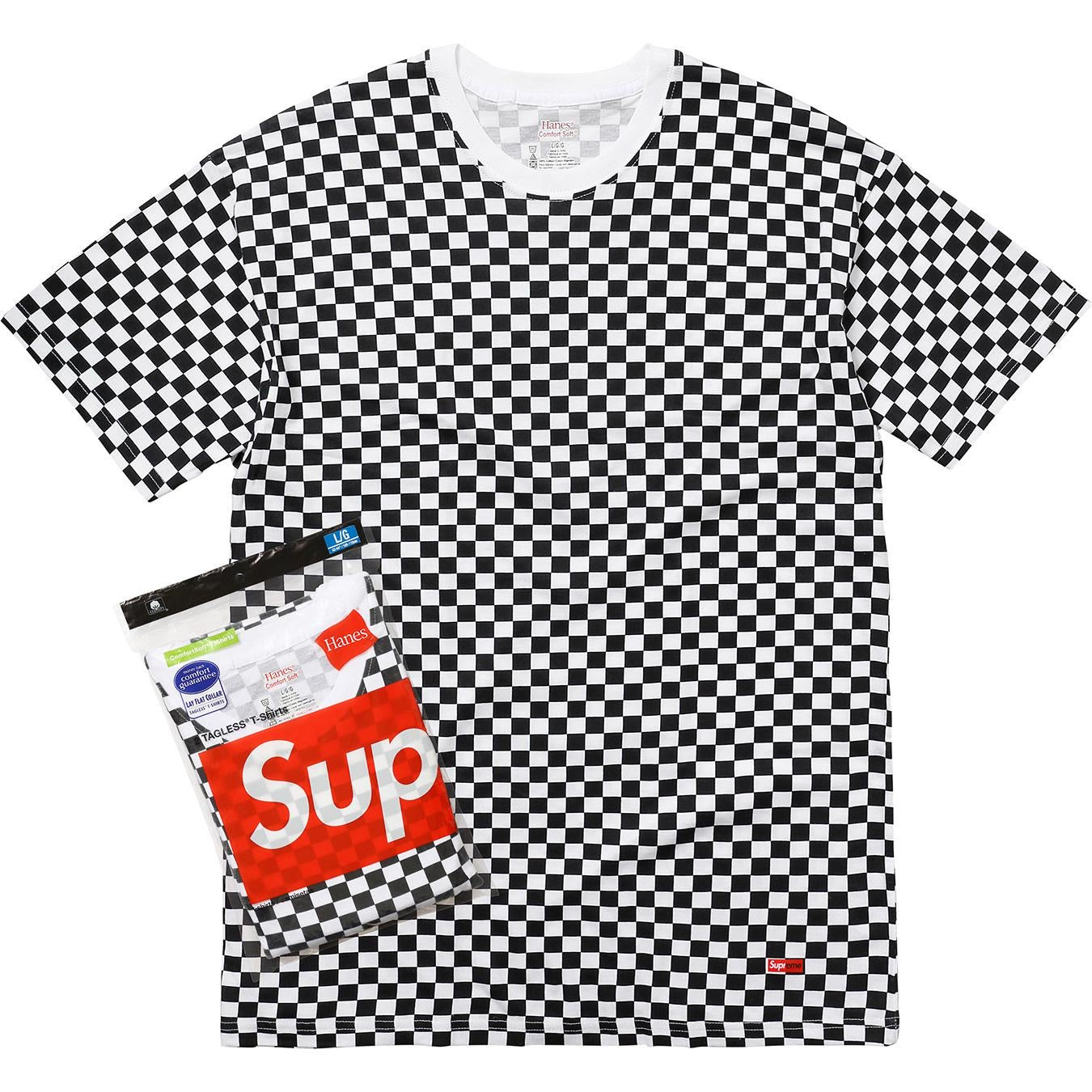 Supreme Hanes®️ Tagless Tee Black White Checker Tree Camo Olive