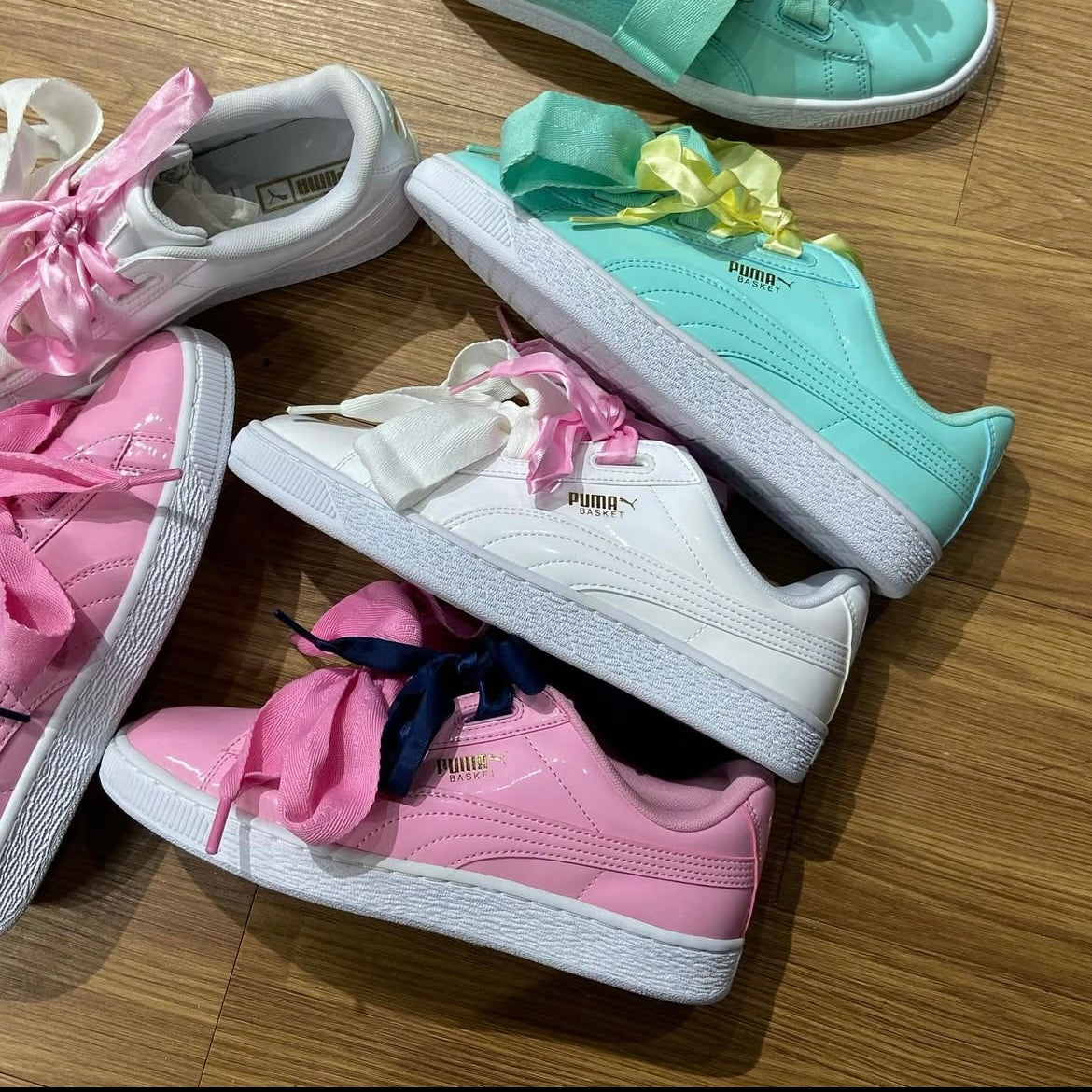 2017 Puma Basket Heart Patent Jr White Pink Tiffany 364817 02 03 04 絲帶鞋
