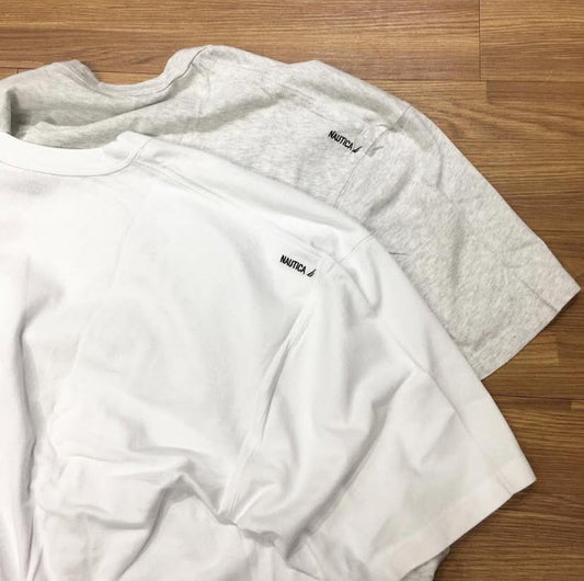 Nautica JP Basic Sail Logo Crew SS Tee Ash Grey White
