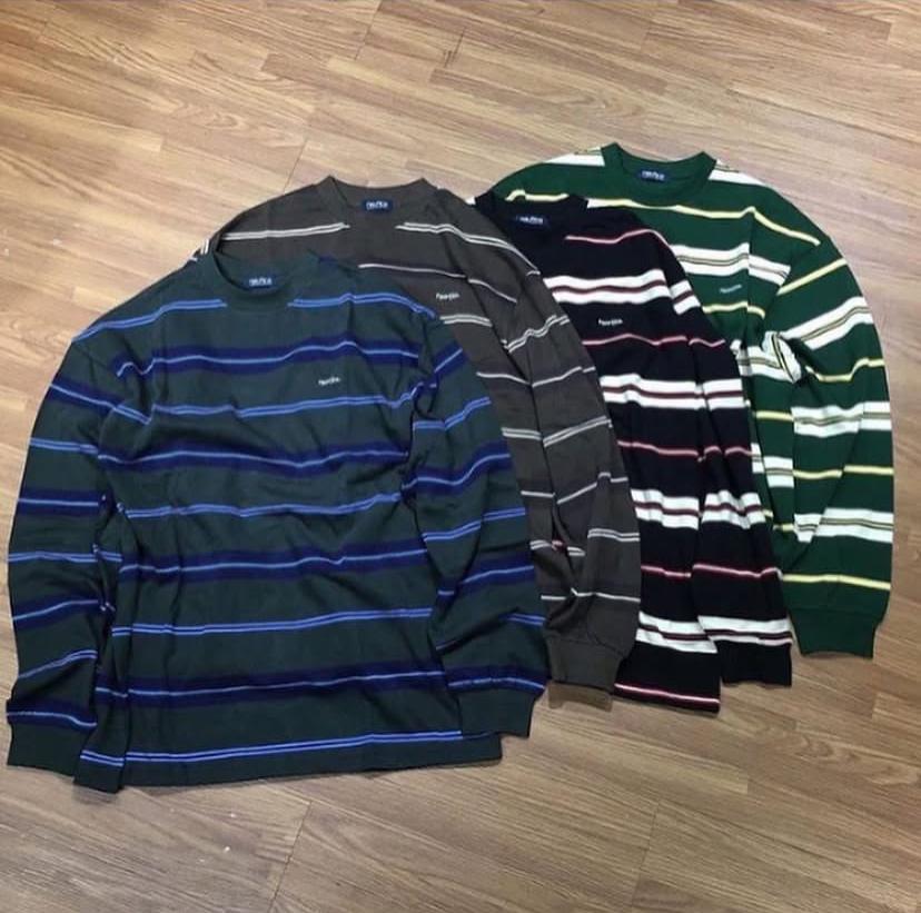 Nautica JP Multi Border LS Tee Brown Olive Black Green