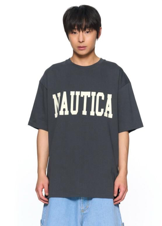 Nautica KR Big Lettering Logo Tee Charcoal Navy White