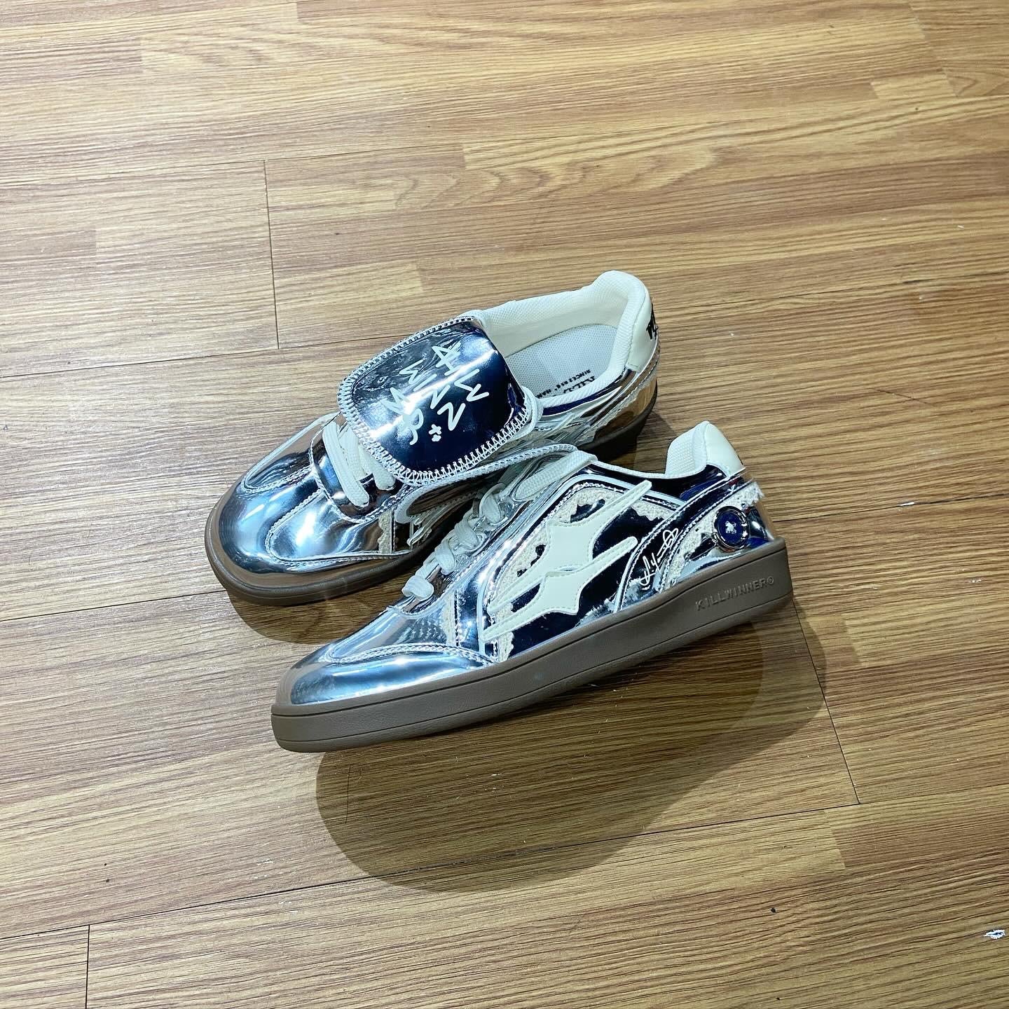 預訂 Preorder 韓國大熱 Killwinner 蕾絲花邊 緞帶 長舌 徳訓鞋 銀 German Trainer Metallic Silver