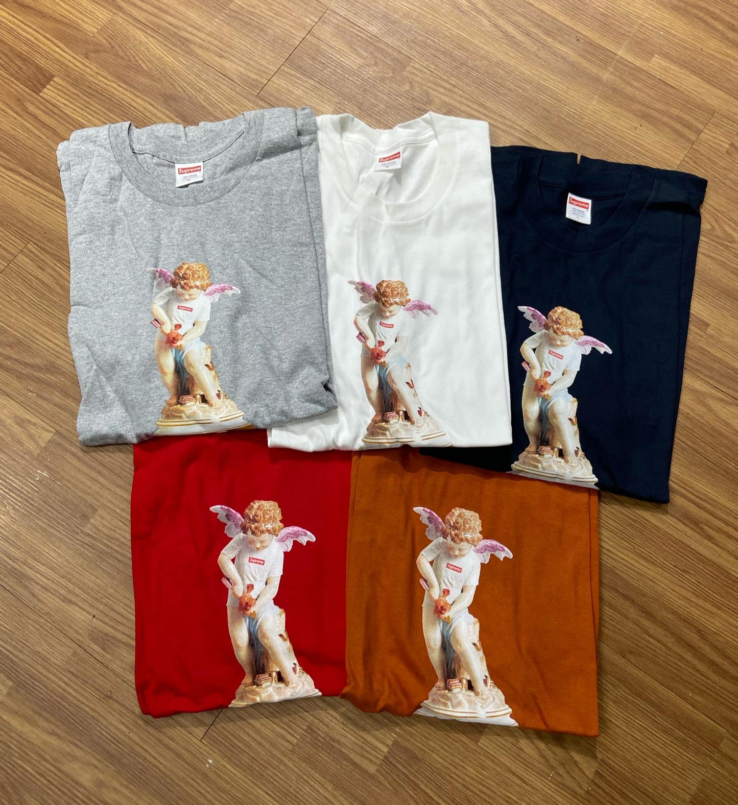 Supreme Cupid Tee Heather Grey White Navy Red Brunt Rust