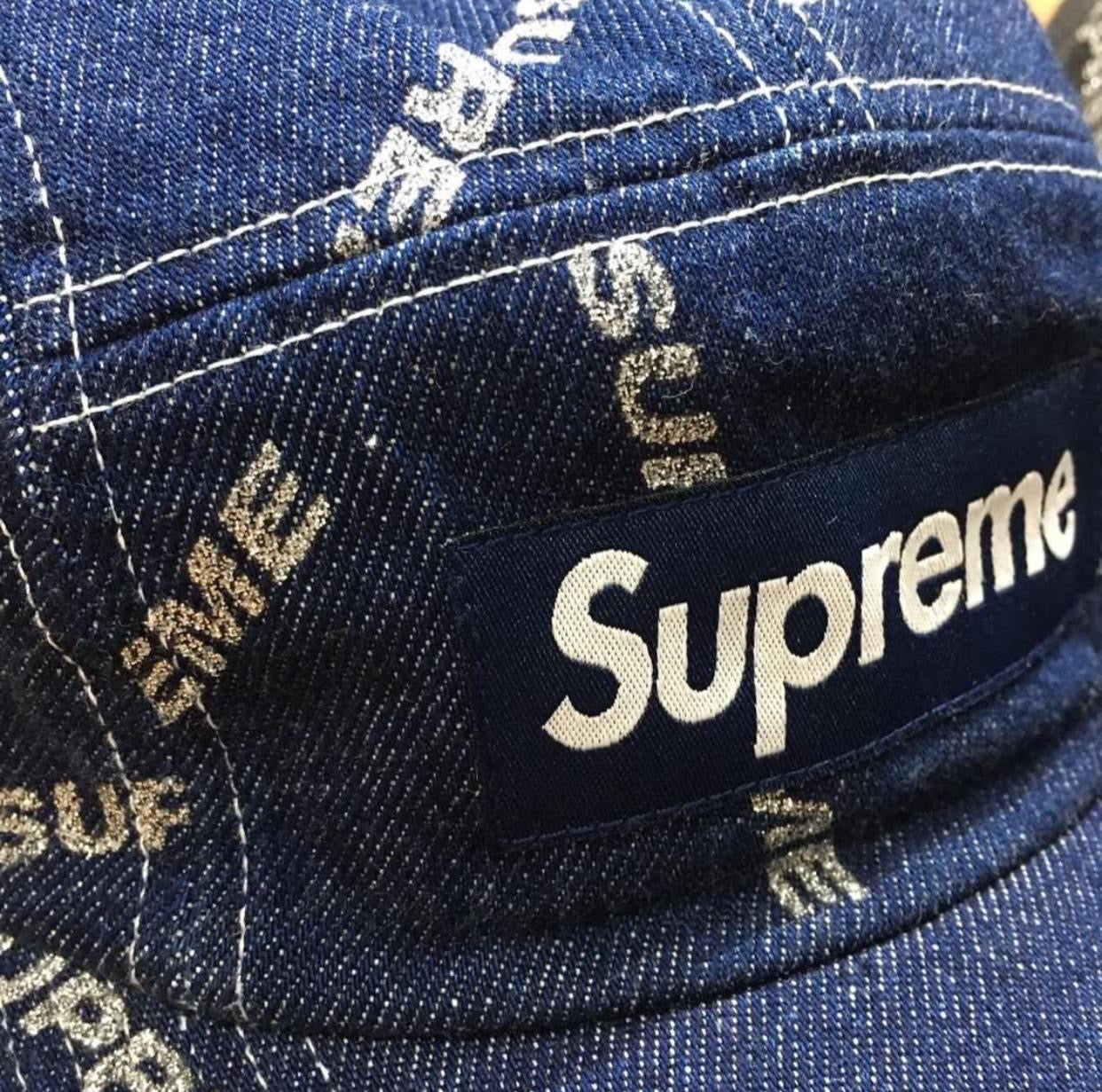 Supreme Denim Logo Camp Cap Black Navy