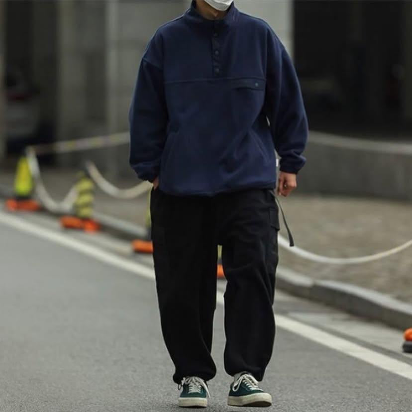 Pin Sktbs Cadet Collar Fleece Pullover Black Navy