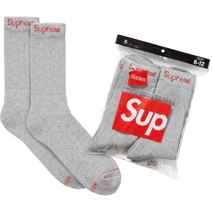 Supreme Hanes®️ Crew Socks Black White Olive Grey Pink Red Fluorescent Yellow