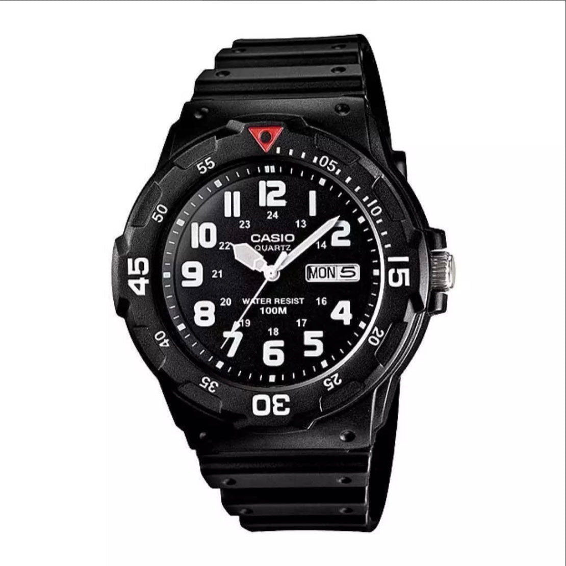 Casio MRW-200H-1BVDF Black 黑色 指針錶 橡膠錶帶 100米防水 星期 日期顯示 (淨錶)