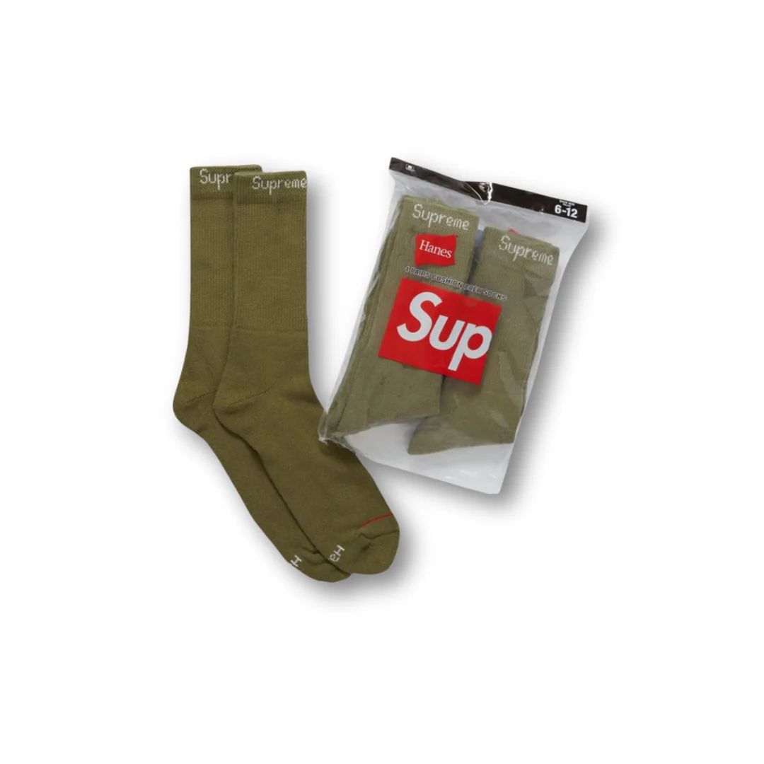 Supreme Hanes®️ Crew Socks Black White Olive Grey Pink Red Fluorescent Yellow