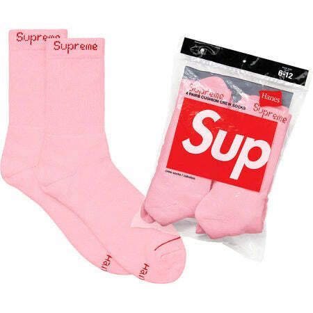 Supreme Hanes®️ Crew Socks Black White Olive Grey Pink Red Fluorescent Yellow