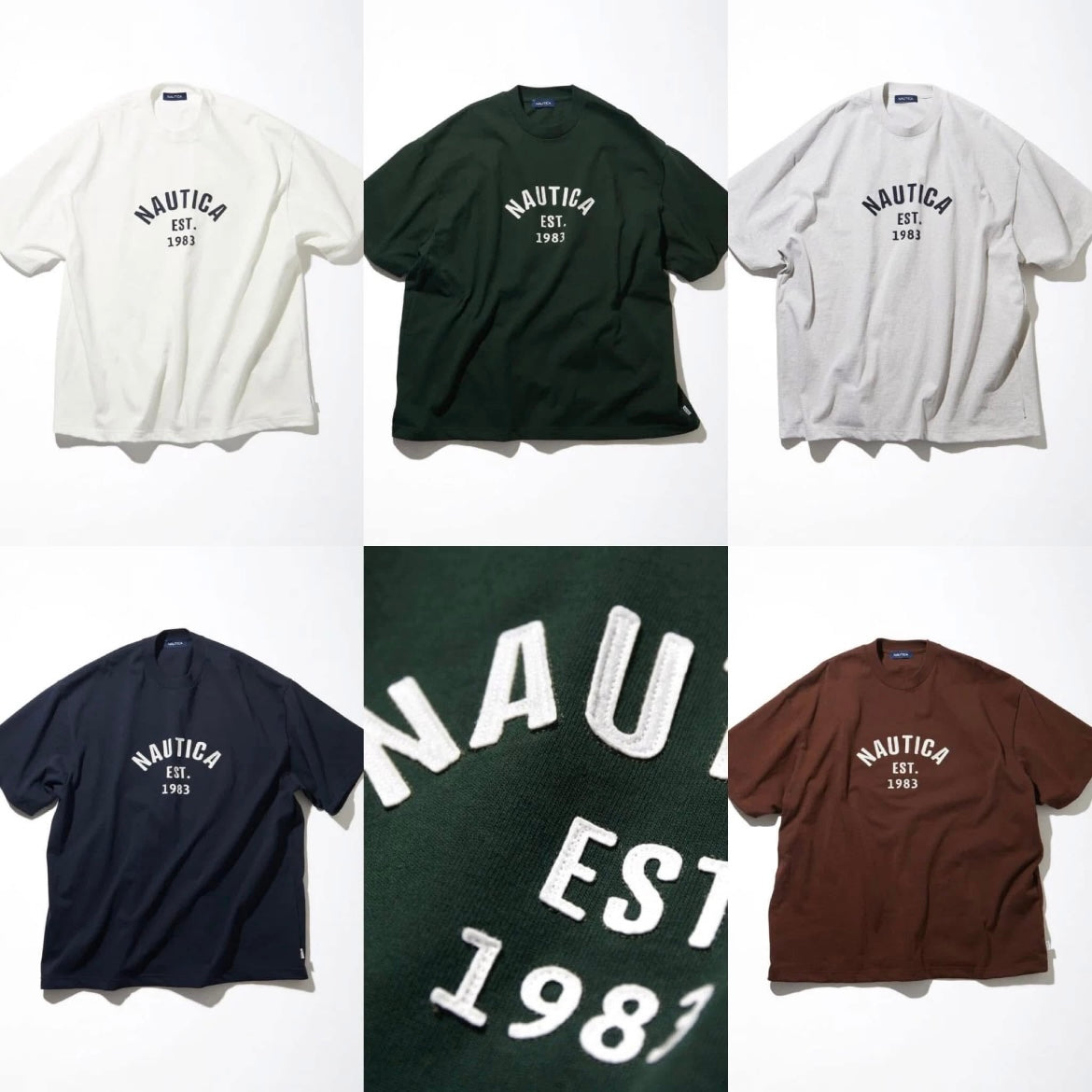 Nautica JP Felt Patch Arch Logo SS Tee Ash Grey Green Navy