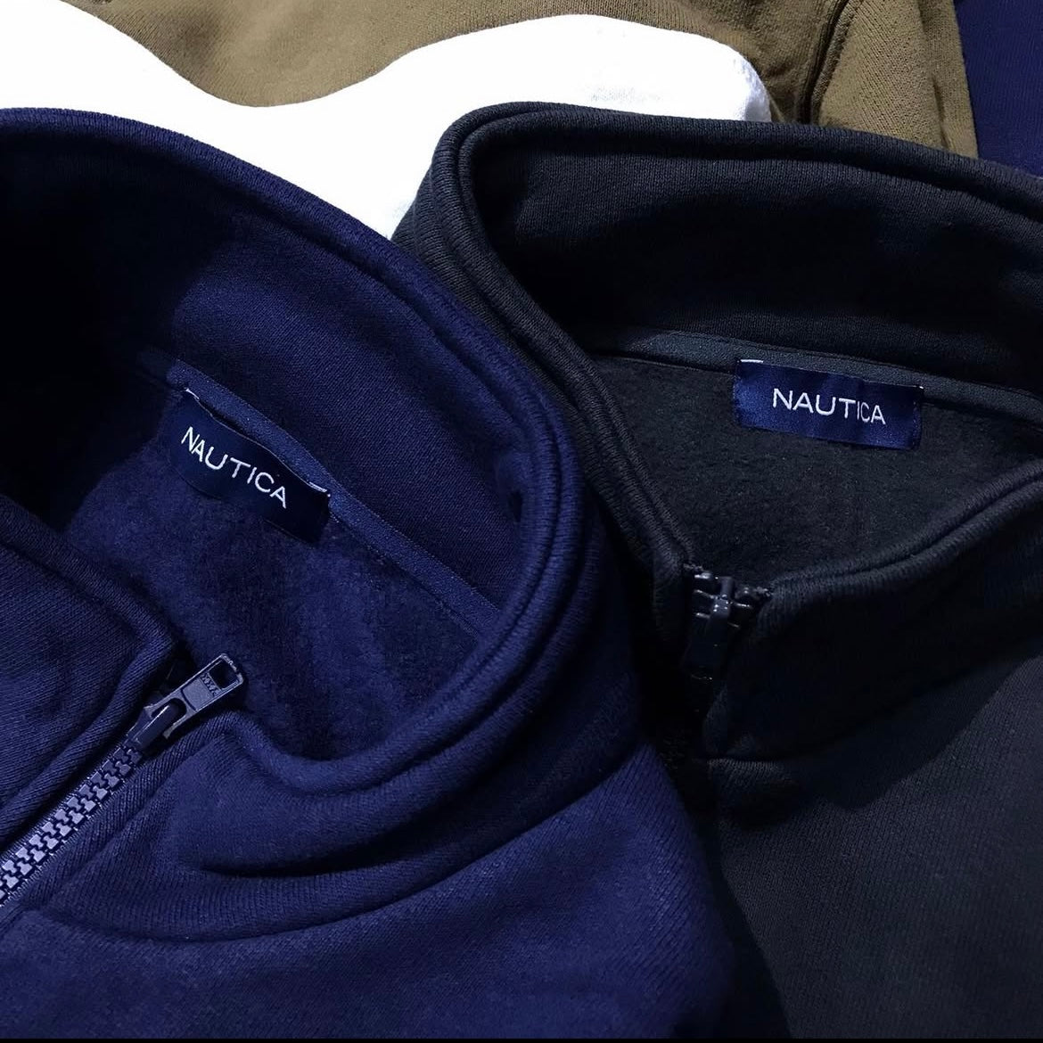 Nautica JP Shoulder Tag Cadet Collar Fleece Half Zip Sweatshirt (抓毛底)