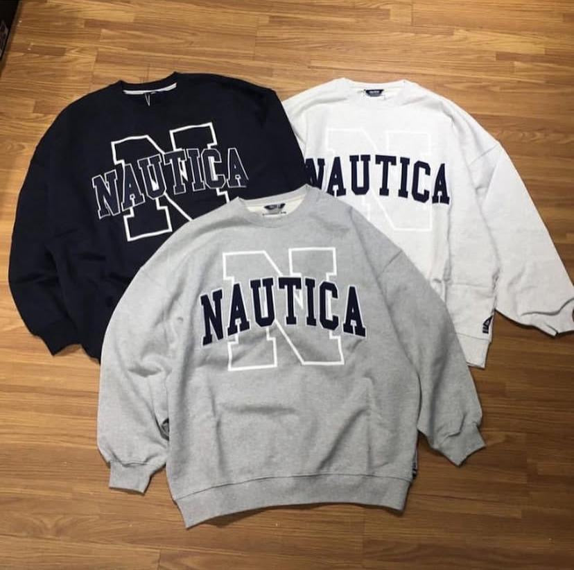 Nautica KR Arch N Logo Sweat Crewneck Ash Grey Navy Heather Grey