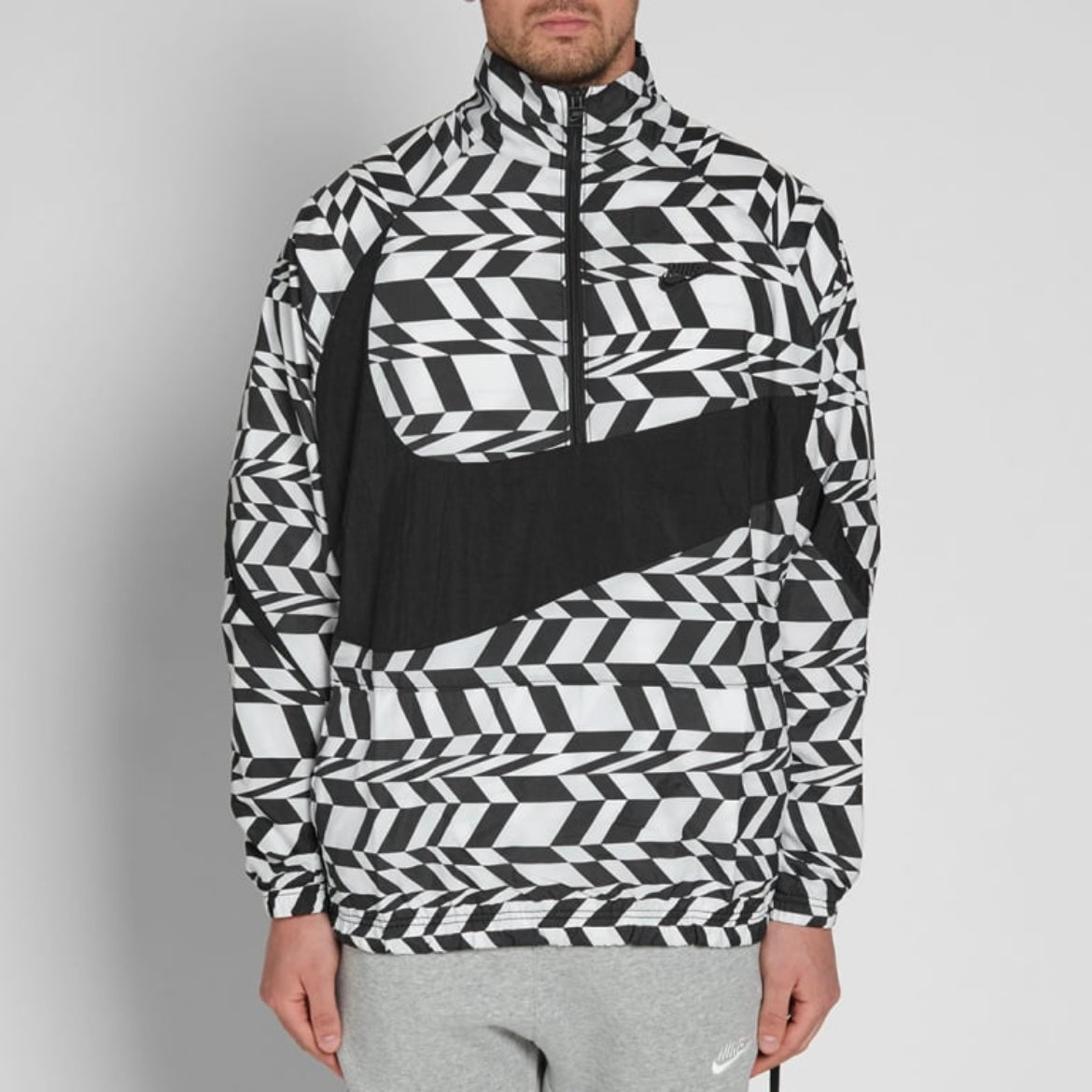 Nike NSW Ultra Swoosh Woven Half Zip Jacket Anorak Black White AO0862-100 AO0862100