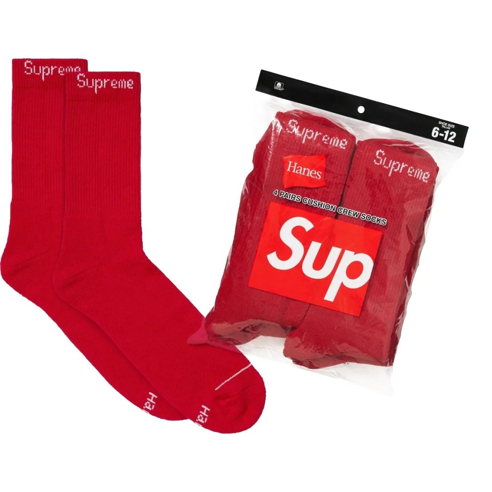 Supreme Hanes®️ Crew Socks Black White Olive Grey Pink Red Fluorescent Yellow