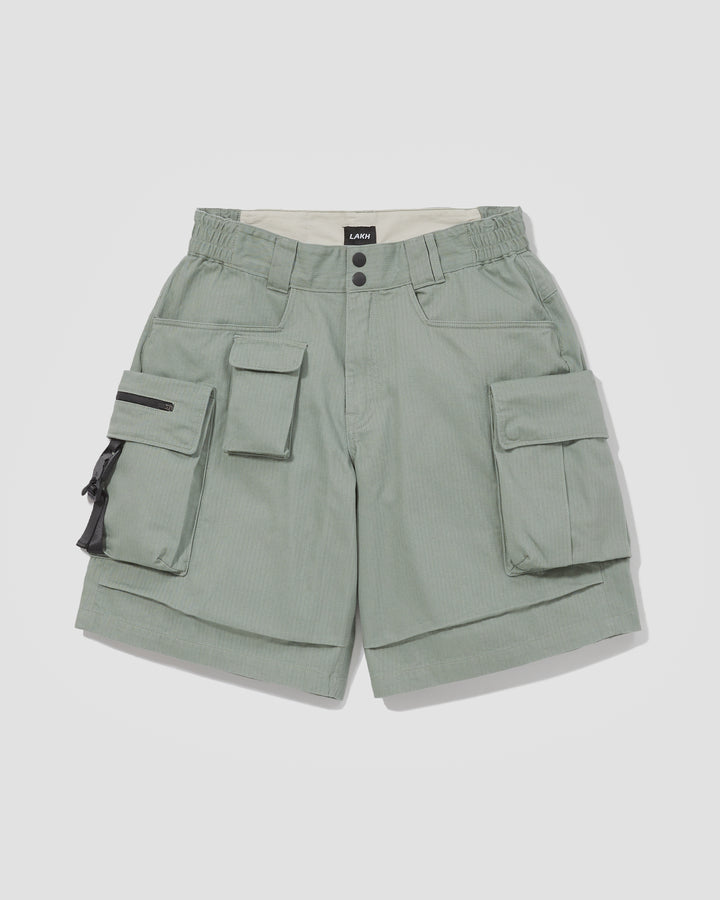 LAKH Supply 10 Pockets Cargo Shorts Herringbone Olive SH-TPC-HBOL