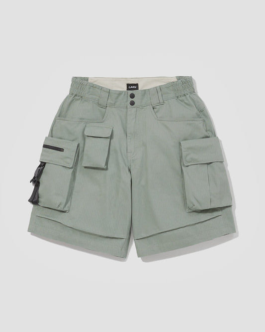LAKH Supply 10 Pockets Cargo Shorts Herringbone Olive SH-TPC-HBOL