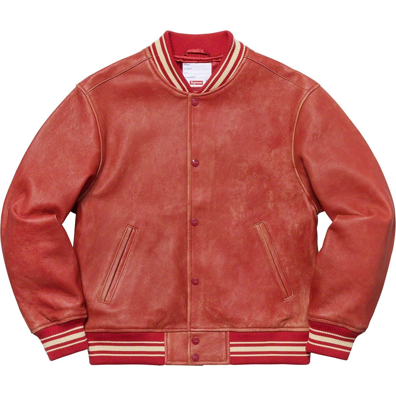 Supreme SS19 Worn Leather Varsity Jacket Red