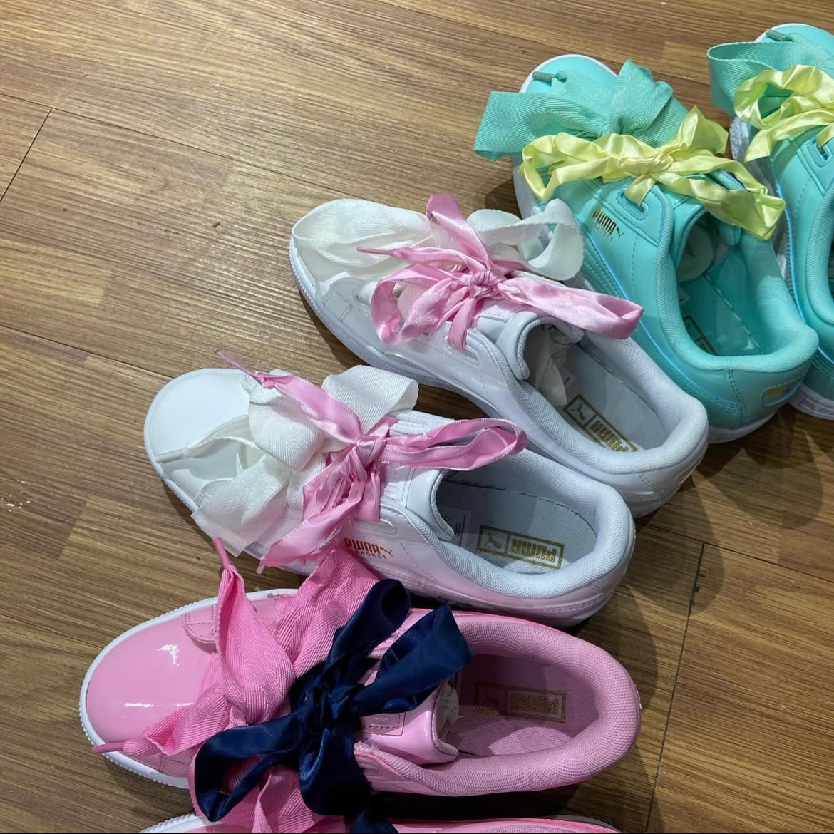2017 Puma Basket Heart Patent Jr White Pink Tiffany 364817 02 03 04 絲帶鞋