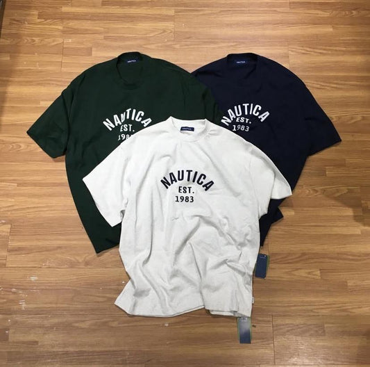 Nautica JP Felt Patch Arch Logo SS Tee Ash Grey Green Navy