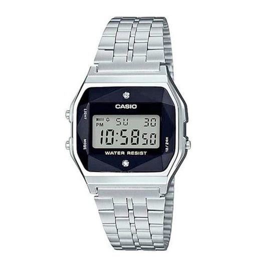 Casio A159WAD-1DF Silver 中裝 切割玻璃 鑽石 銀色方形復古跳字錶 (淨錶)