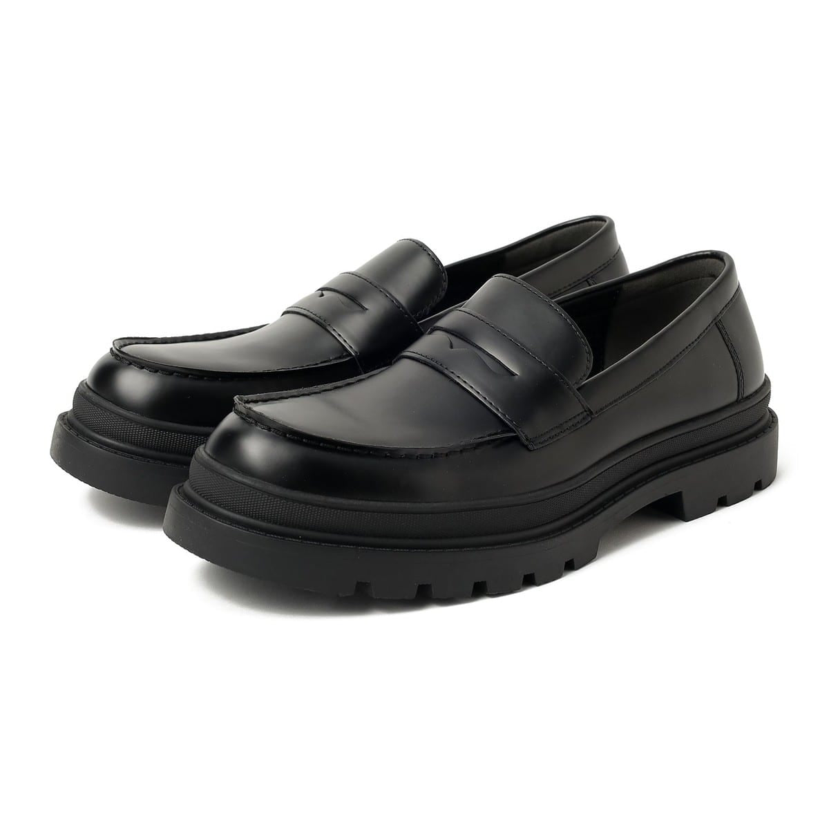 Beams Heart JP Volume Sole Coin Loafers Black Suede / Black Smooth