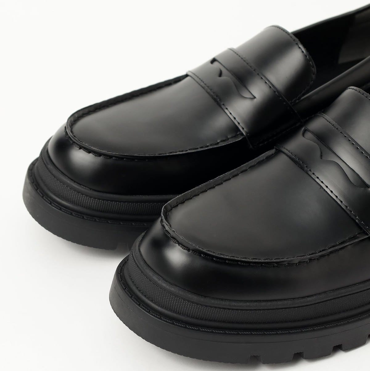 Beams Heart JP Volume Sole Coin Loafers Black Suede / Black Smooth