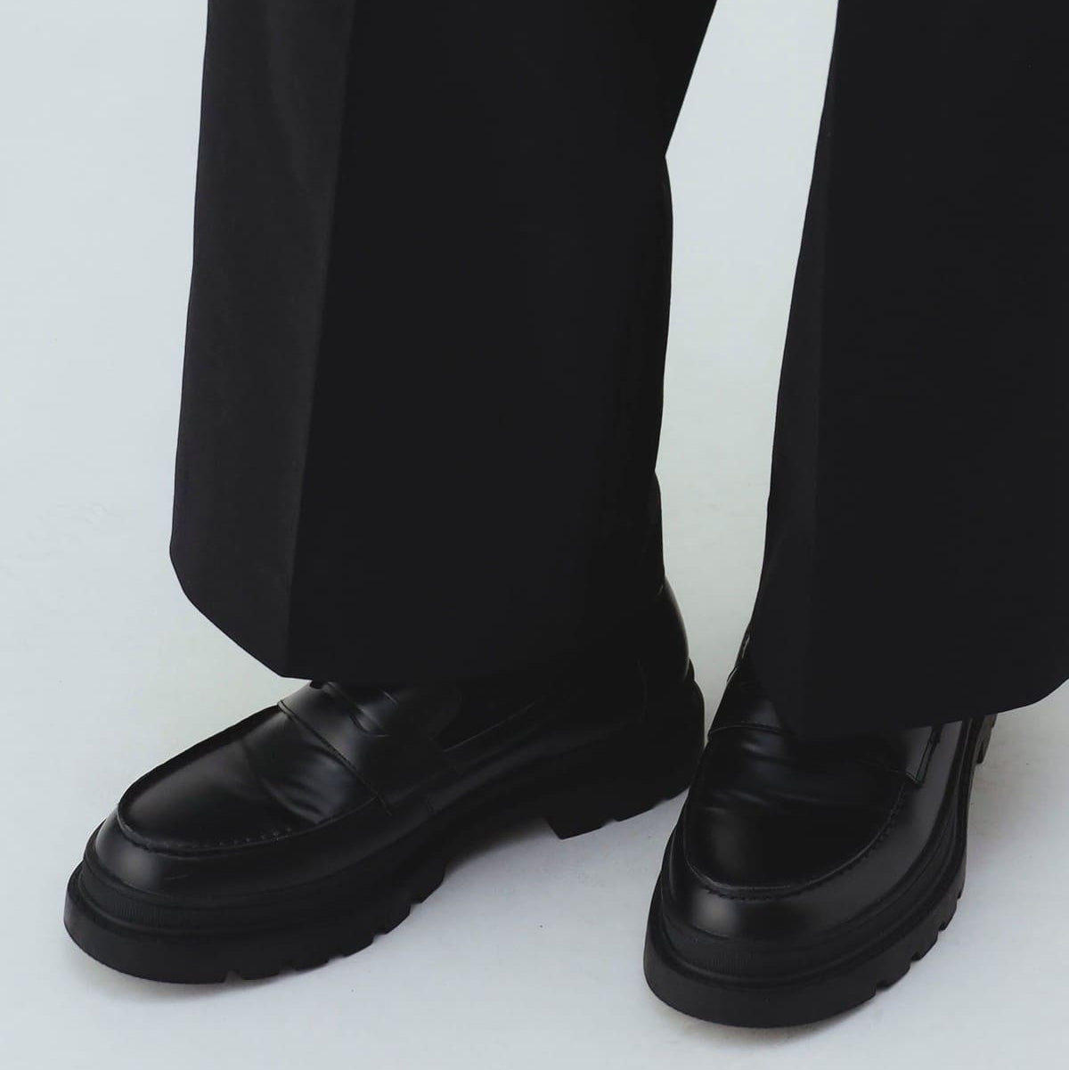 Beams Heart JP Volume Sole Coin Loafers Black Suede / Black Smooth