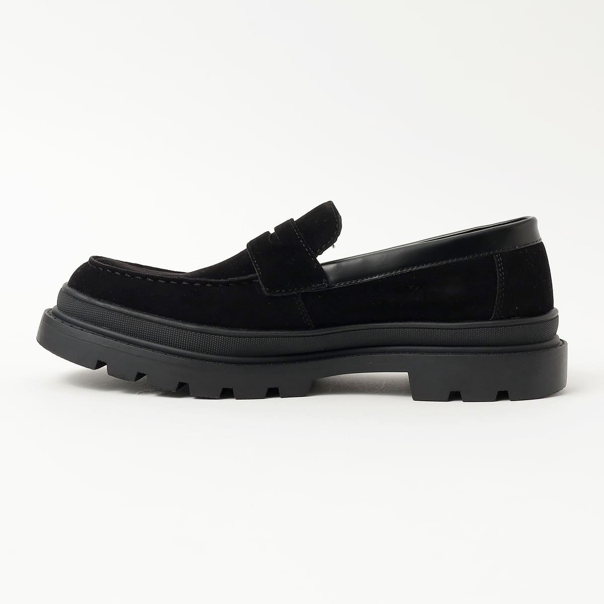 Beams Heart JP Volume Sole Coin Loafers Black Suede / Black Smooth
