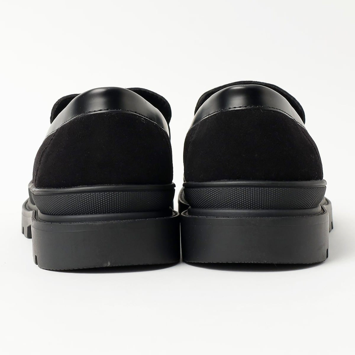 Beams Heart JP Volume Sole Coin Loafers Black Suede / Black Smooth